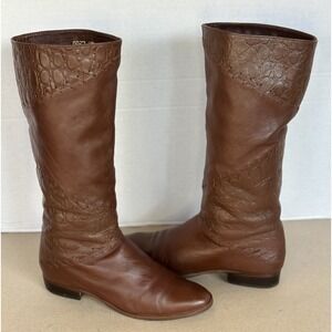 Vintage‎ 80s Made In Brazil Brown Leather Boots 15" Tall Women 's Sz 8